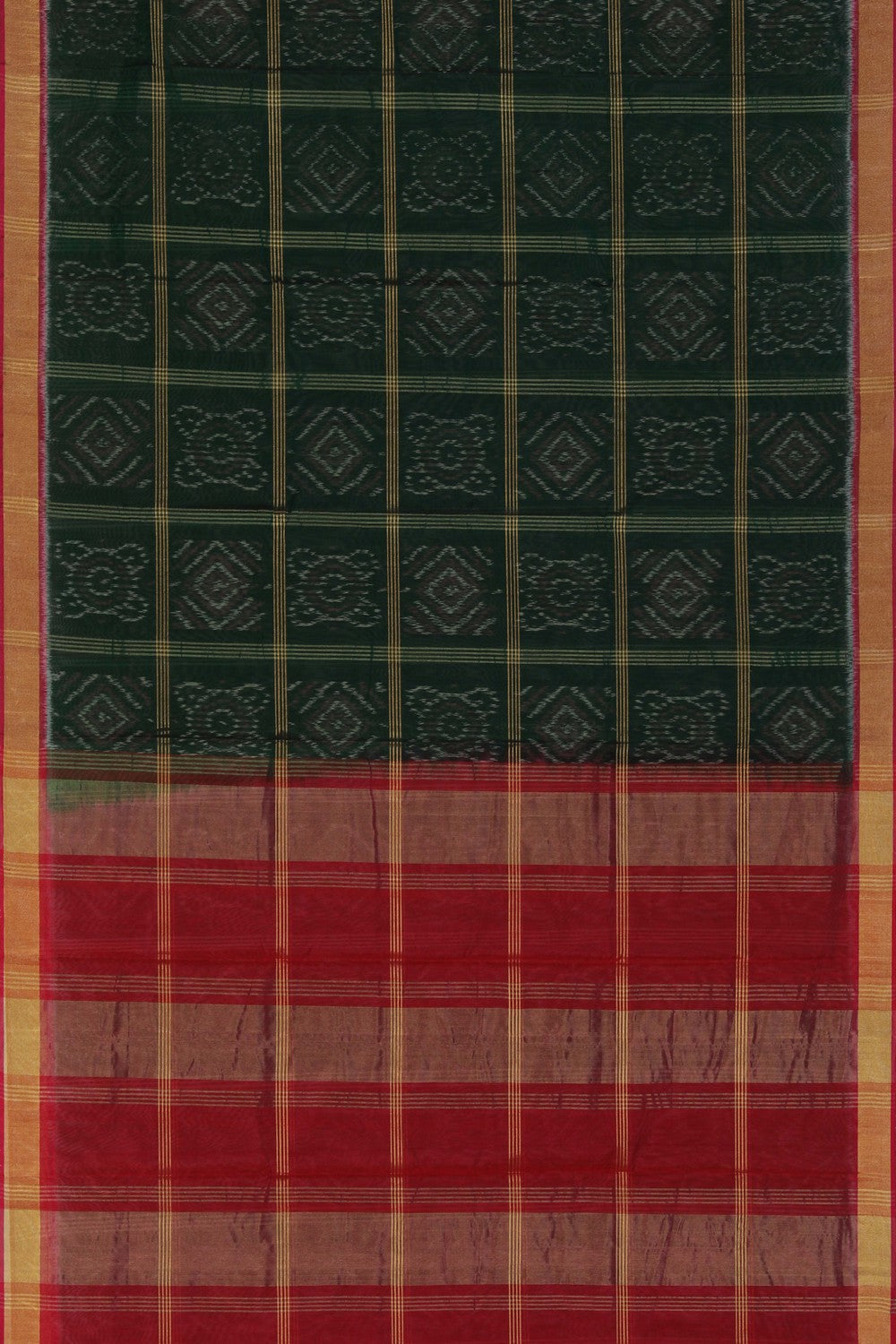 Image of Ikat Cotton-Silk Green Saree